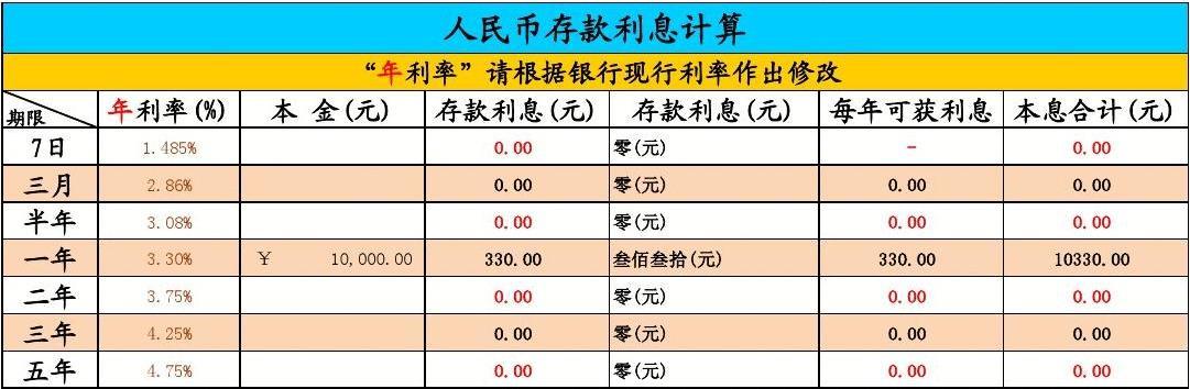 存款利率计算器在线计算